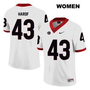 Women's Georgia Bulldogs NCAA #43 Chase Harof Nike Stitched White Legend Authentic College Football Jersey ZWV8754OF